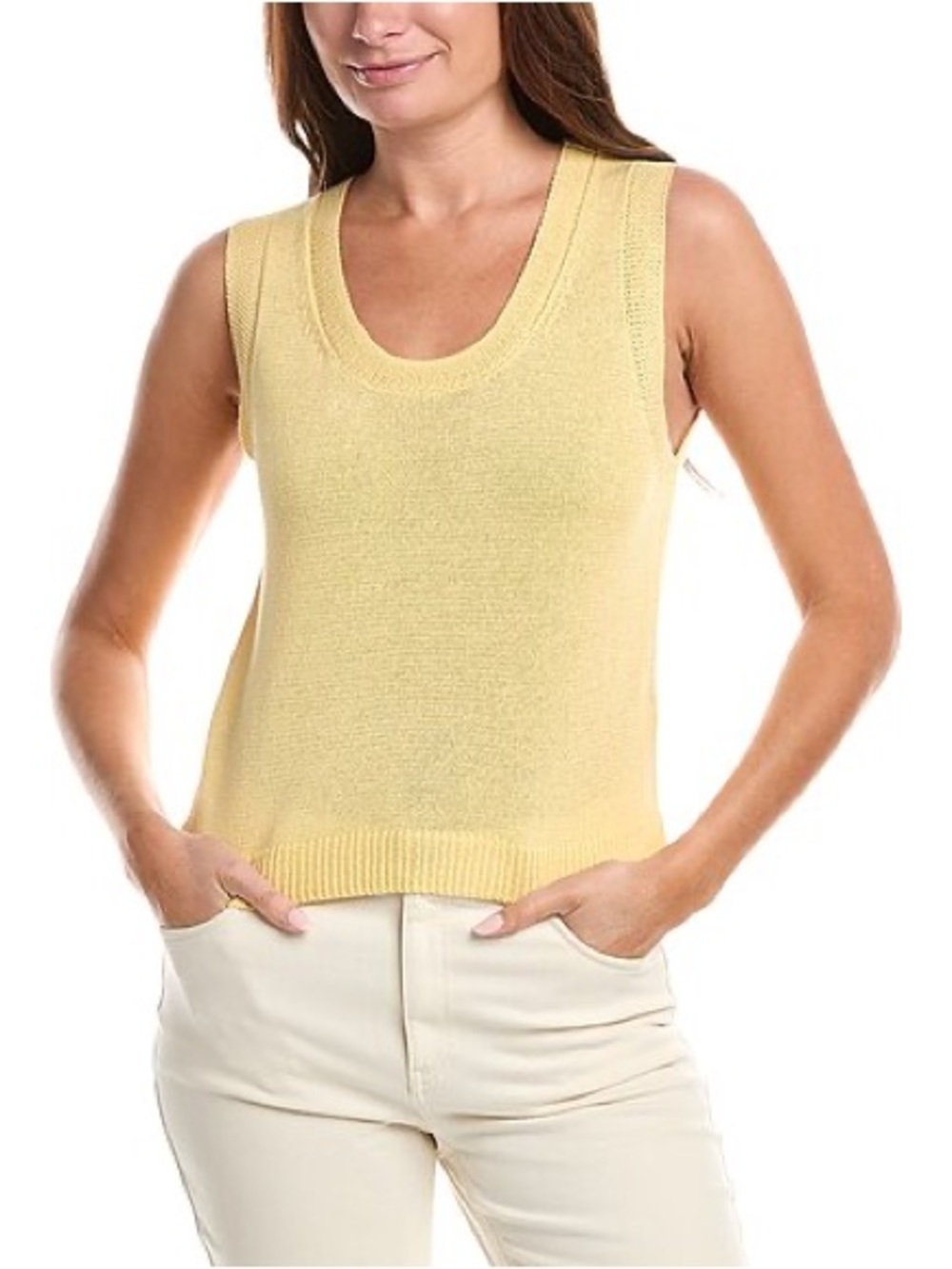 Max Studio Light Yellow Knit Scoop Neck Tank